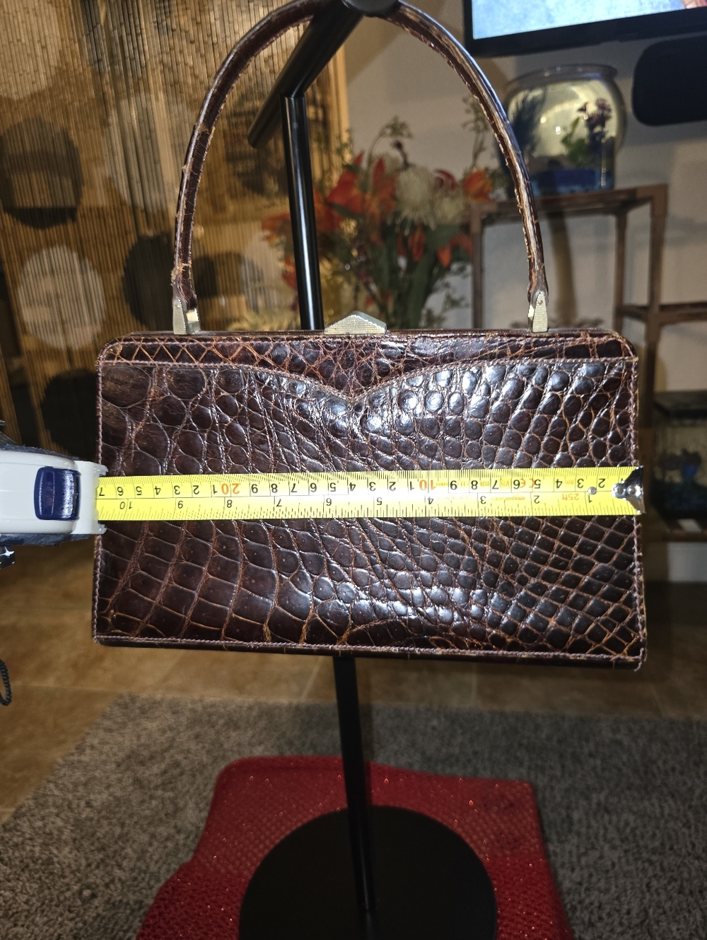 VINTAGE Classic Croc-Embossed Top-Handle Bag in Dark Brown EUC - Picture 11 of 13